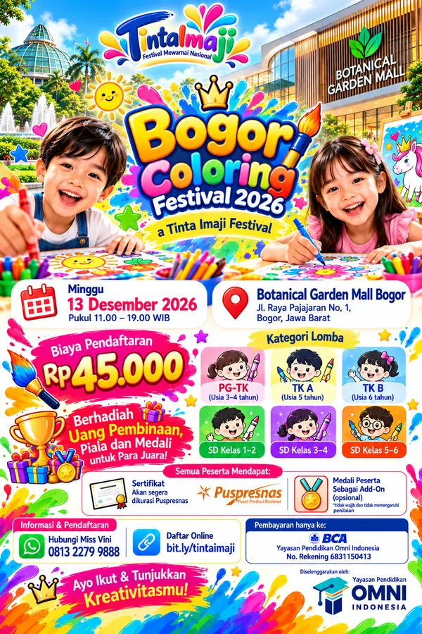 Bogor Coloring Festival 2026 - Lomba Mewarnai Anak di Botanical Garden Mall Bogor